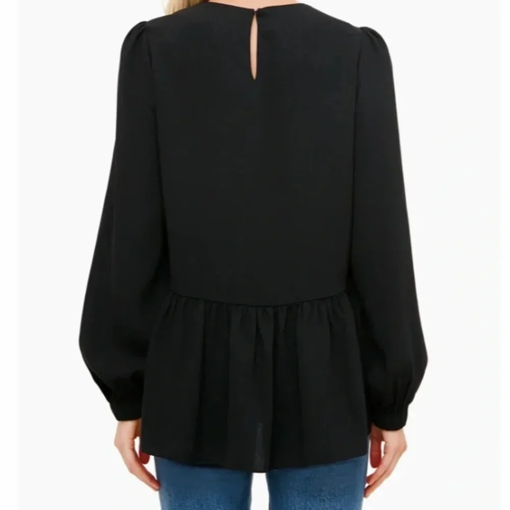 Tuckernuck Pomander Carlota Peplum Blouse in Black with Billowy Sleeves Size XS